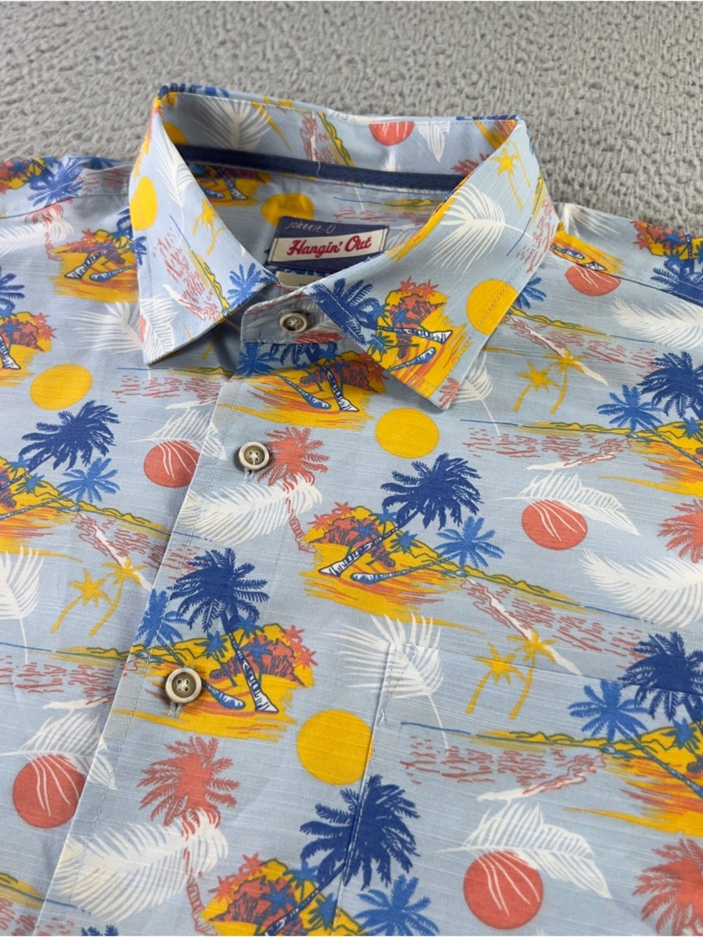 Johnnie O Franklin Shirt Mens XL Blue Gulf Hawaiian Tropical Button Short Sleeve